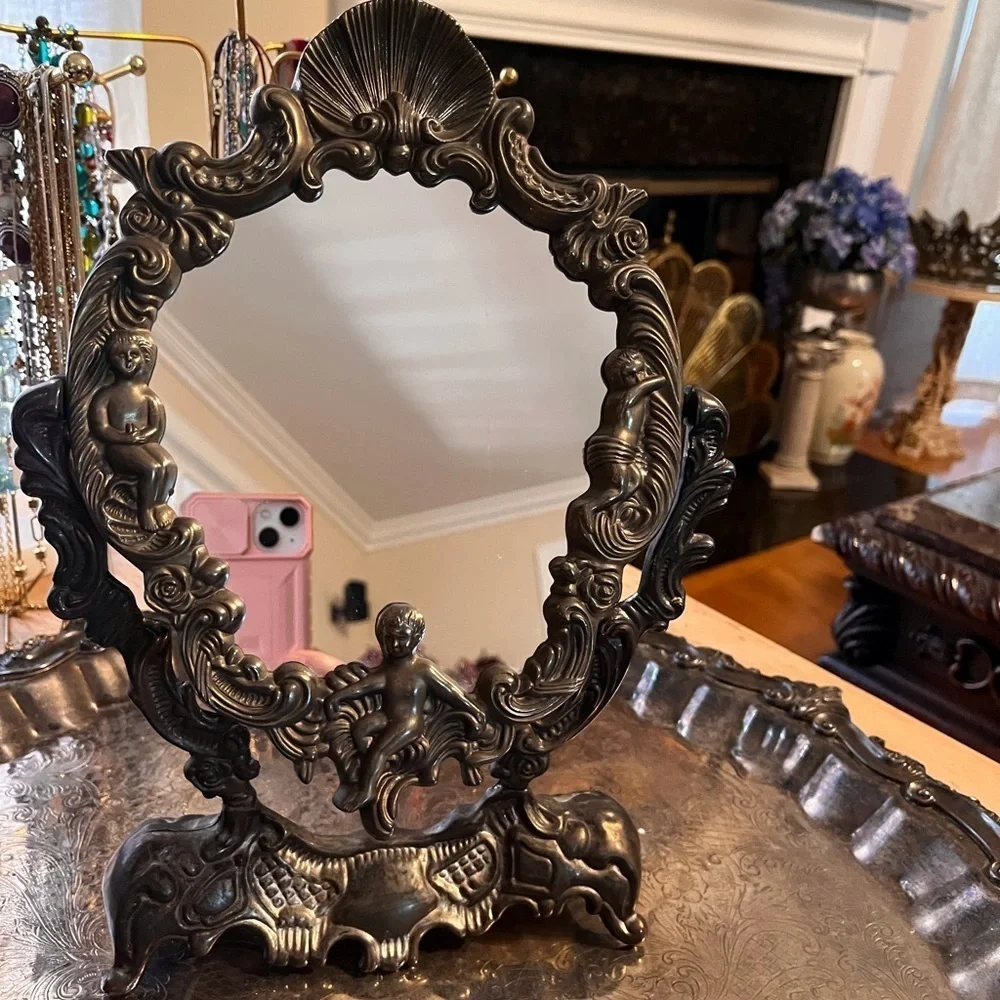 Mirror French Ornate Angel Cherubs silver plated Mirror